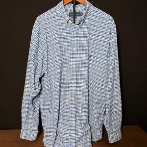 Ralph Lauren Performance Shirt Mens XL Blue Plaid Classic Fit Button Down